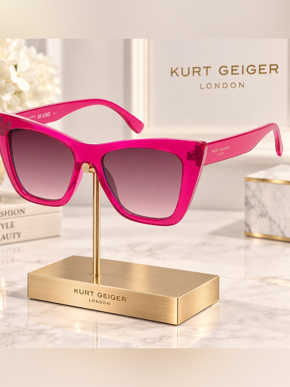 Kurt Geiger Vibrant Pink Cat-Eye Sunglasses